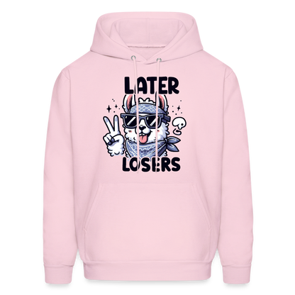 Llama says Later Losers Hoodie - pale pink