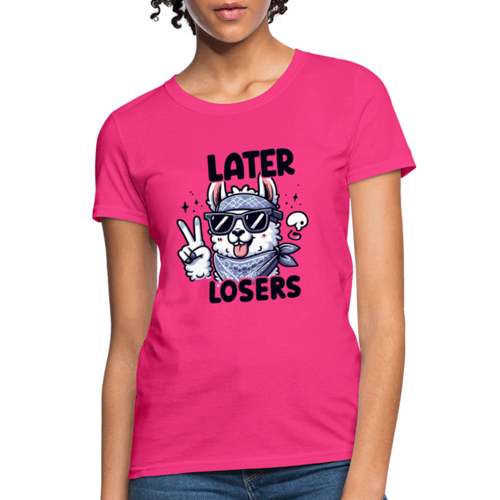 Llama says Later Losers Women's Contoured T-Shirt - fuchsia