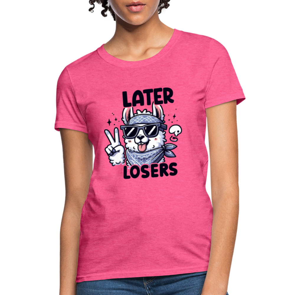 Llama says Later Losers Women's Contoured T-Shirt - heather pink