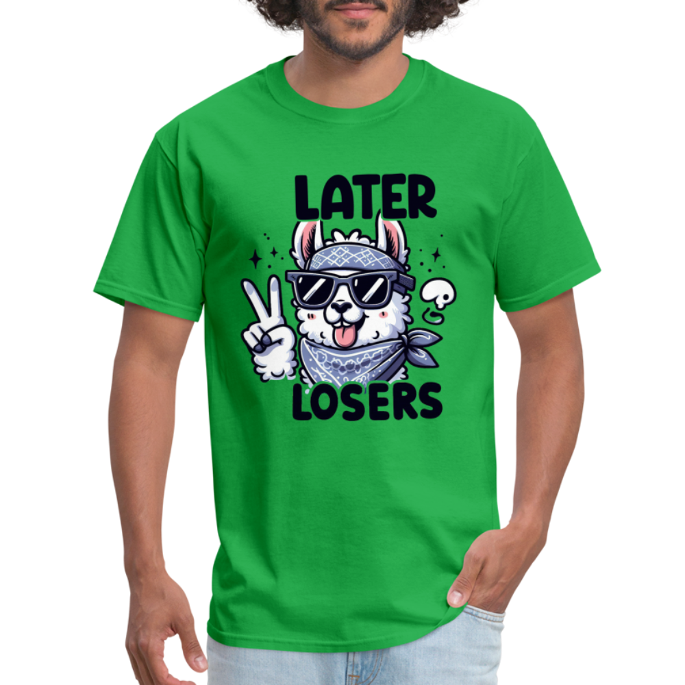 Llama says Later Losers T-Shirt - bright green