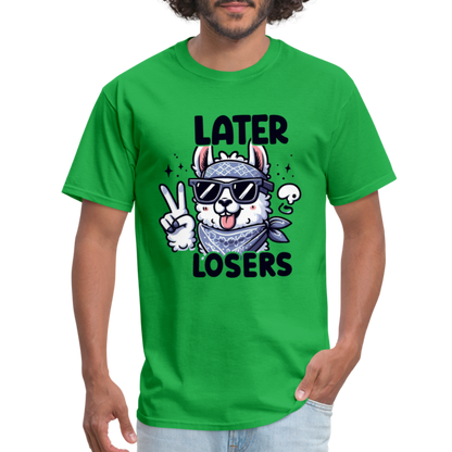 Llama says Later Losers T-Shirt - bright green