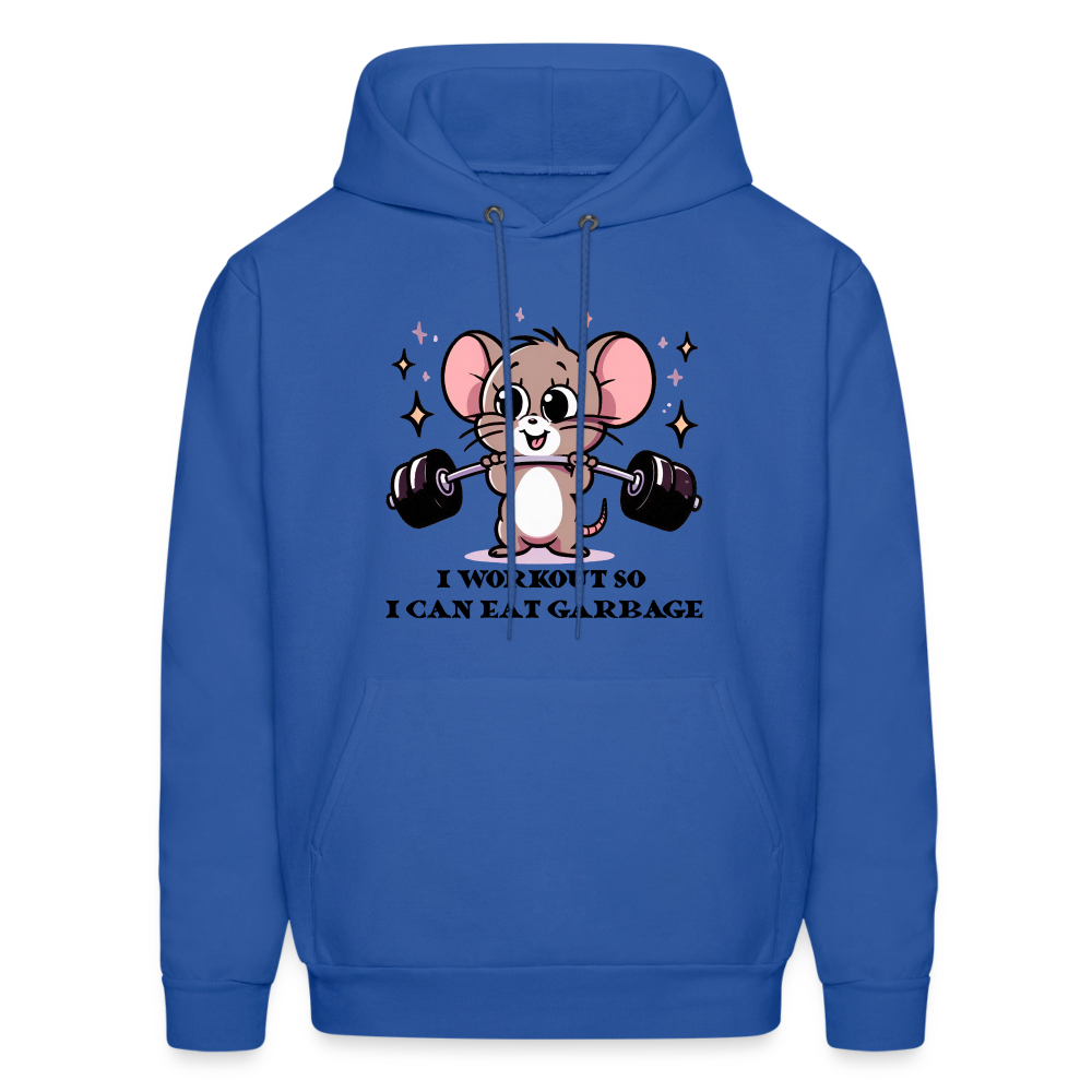 I Workout So I Can Eat Garbage Hoodie (Cute Mouse Lifting Weights) - royal blue