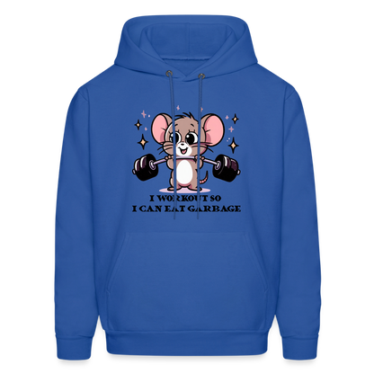 I Workout So I Can Eat Garbage Hoodie (Cute Mouse Lifting Weights) - royal blue