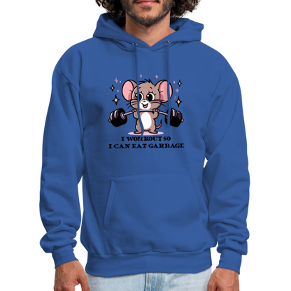 I Workout So I Can Eat Garbage Hoodie (Cute Mouse Lifting Weights) - royal blue