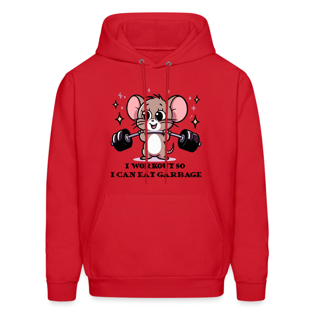 I Workout So I Can Eat Garbage Hoodie (Cute Mouse Lifting Weights) - red