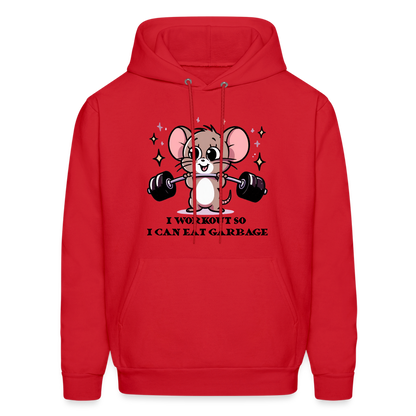 I Workout So I Can Eat Garbage Hoodie (Cute Mouse Lifting Weights) - red