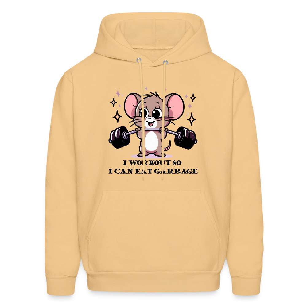 I Workout So I Can Eat Garbage Hoodie (Cute Mouse Lifting Weights) - light yellow