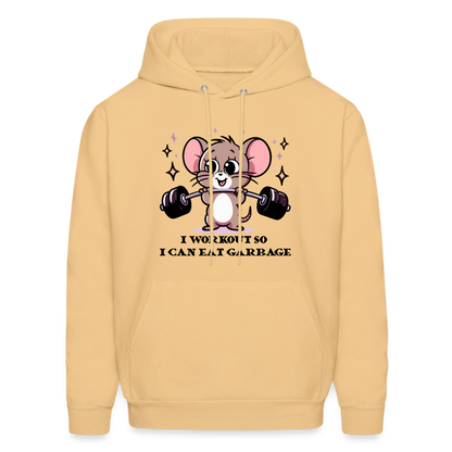 I Workout So I Can Eat Garbage Hoodie (Cute Mouse Lifting Weights) - light yellow