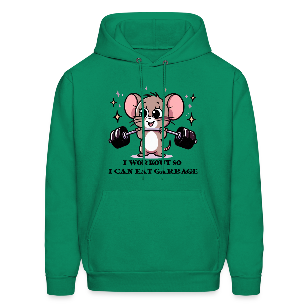 I Workout So I Can Eat Garbage Hoodie (Cute Mouse Lifting Weights) - kelly green