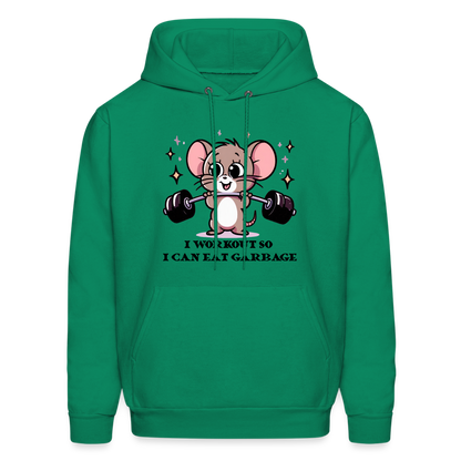 I Workout So I Can Eat Garbage Hoodie (Cute Mouse Lifting Weights) - kelly green