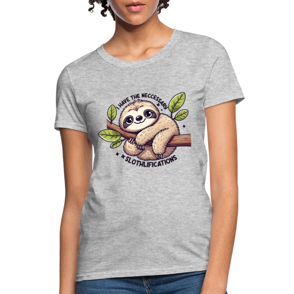 I Have The Neccessary Slothlifications Women's Contoured T-Shirt (Cute Sloth Hugging a Tree) - heather gray