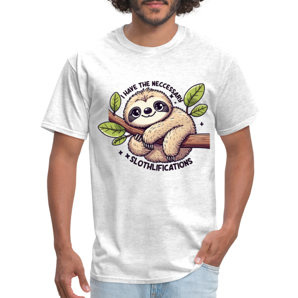 I Have The Neccessary Slothlifications T-Shirt (Sloth Hugging a Tree) - light heather gray