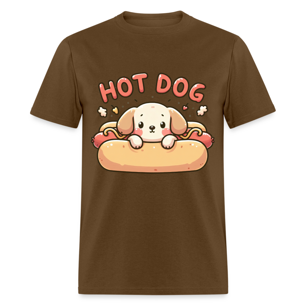 Hot Dog T-Shirt with Cute Puppy inside Hot Dog Bun - brown