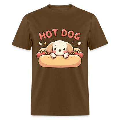 Hot Dog T-Shirt with Cute Puppy inside Hot Dog Bun - brown