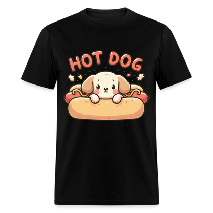 Hot Dog T-Shirt with Cute Puppy inside Hot Dog Bun - black