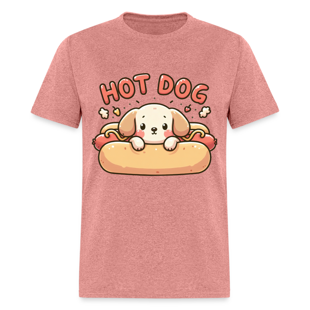 Hot Dog T-Shirt with Cute Puppy inside Hot Dog Bun - heather mauve