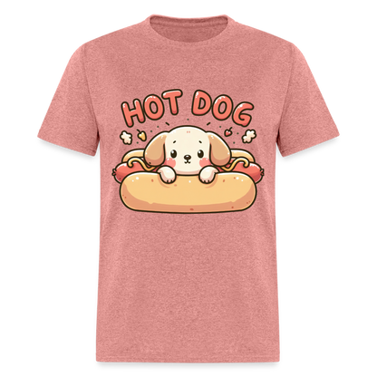 Hot Dog T-Shirt with Cute Puppy inside Hot Dog Bun - heather mauve