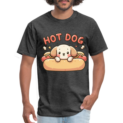 Hot Dog T-Shirt with Cute Puppy inside Hot Dog Bun - heather black