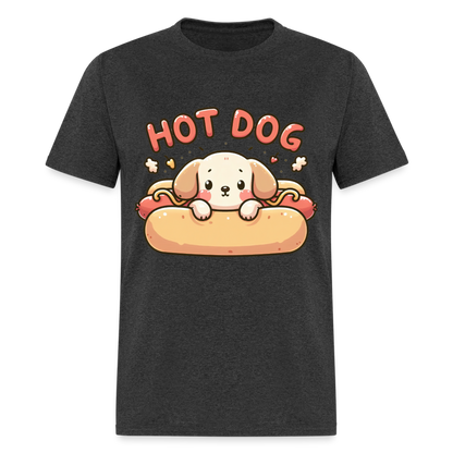 Hot Dog T-Shirt with Cute Puppy inside Hot Dog Bun - heather black