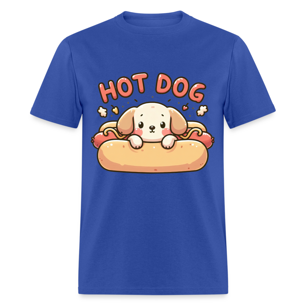 Hot Dog T-Shirt with Cute Puppy inside Hot Dog Bun - royal blue