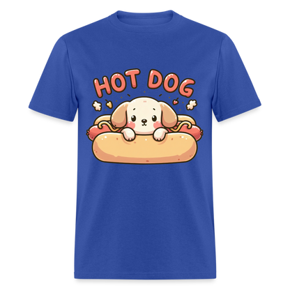 Hot Dog T-Shirt with Cute Puppy inside Hot Dog Bun - royal blue