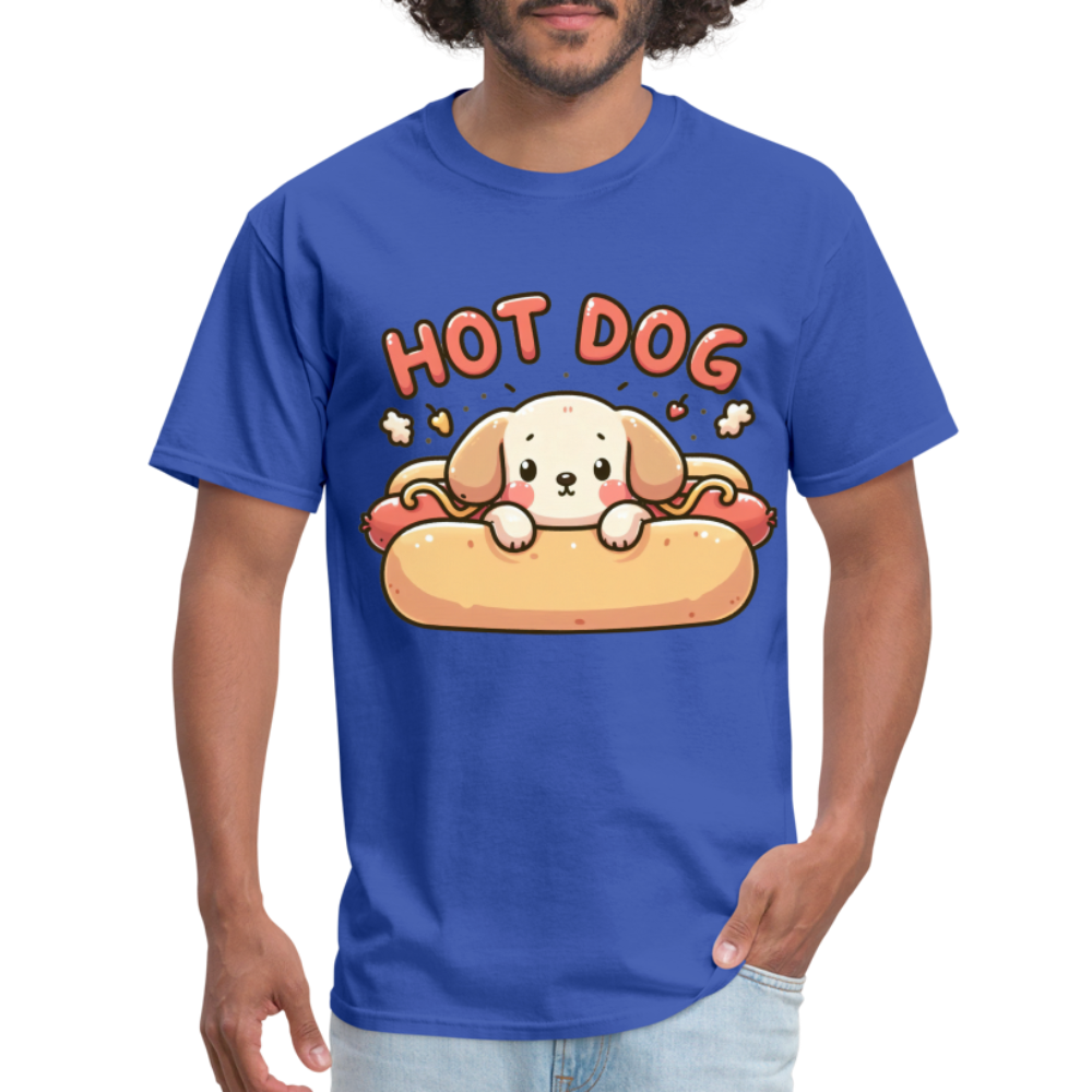 Hot Dog T-Shirt with Cute Puppy inside Hot Dog Bun - royal blue