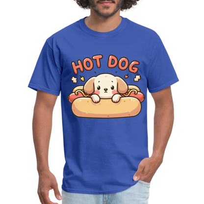 Hot Dog T-Shirt with Cute Puppy inside Hot Dog Bun - royal blue