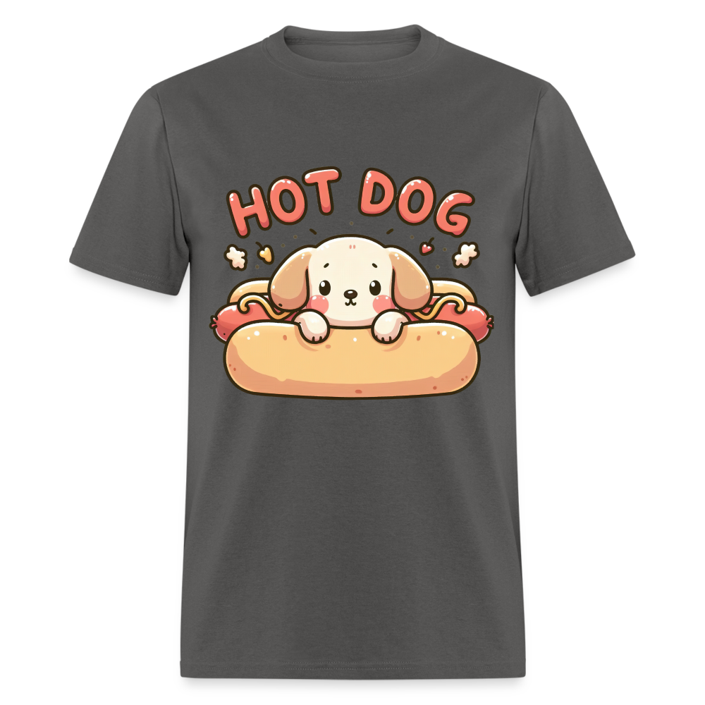 Hot Dog T-Shirt with Cute Puppy inside Hot Dog Bun - charcoal