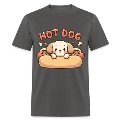 Hot Dog T-Shirt with Cute Puppy inside Hot Dog Bun - charcoal