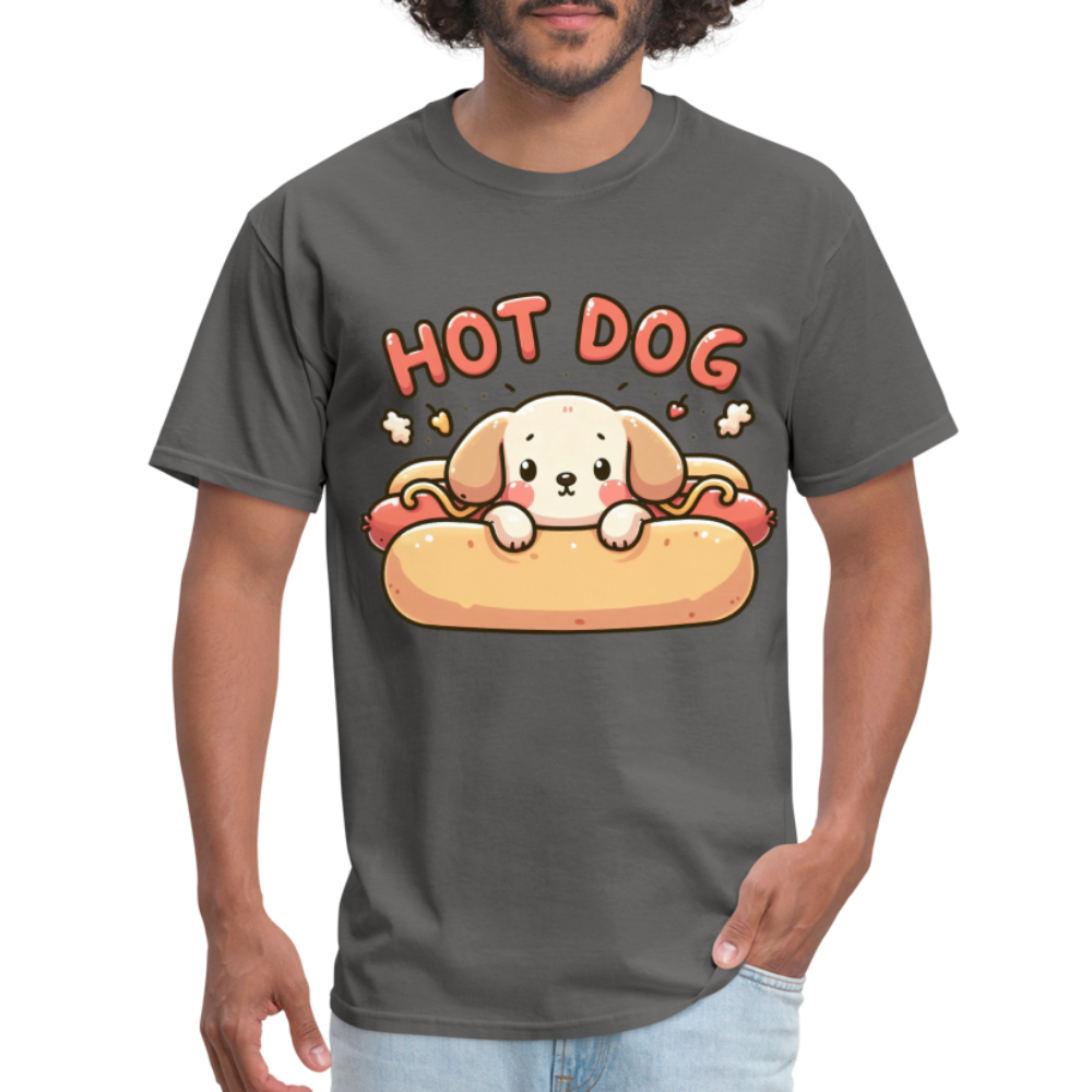 Hot Dog T-Shirt with Cute Puppy inside Hot Dog Bun - charcoal