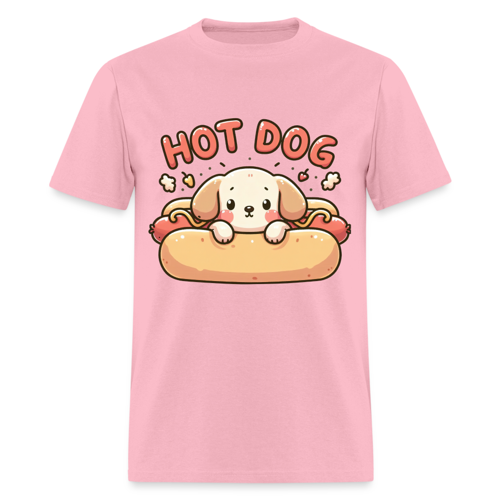 Hot Dog T-Shirt with Cute Puppy inside Hot Dog Bun - pink