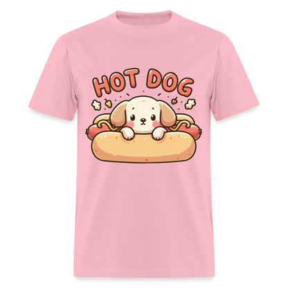 Hot Dog T-Shirt with Cute Puppy inside Hot Dog Bun - pink