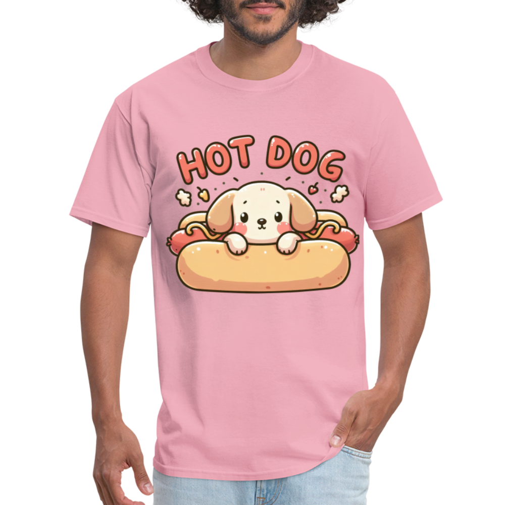 Hot Dog T-Shirt with Cute Puppy inside Hot Dog Bun - pink