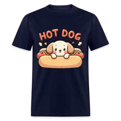 Hot Dog T-Shirt with Cute Puppy inside Hot Dog Bun - navy