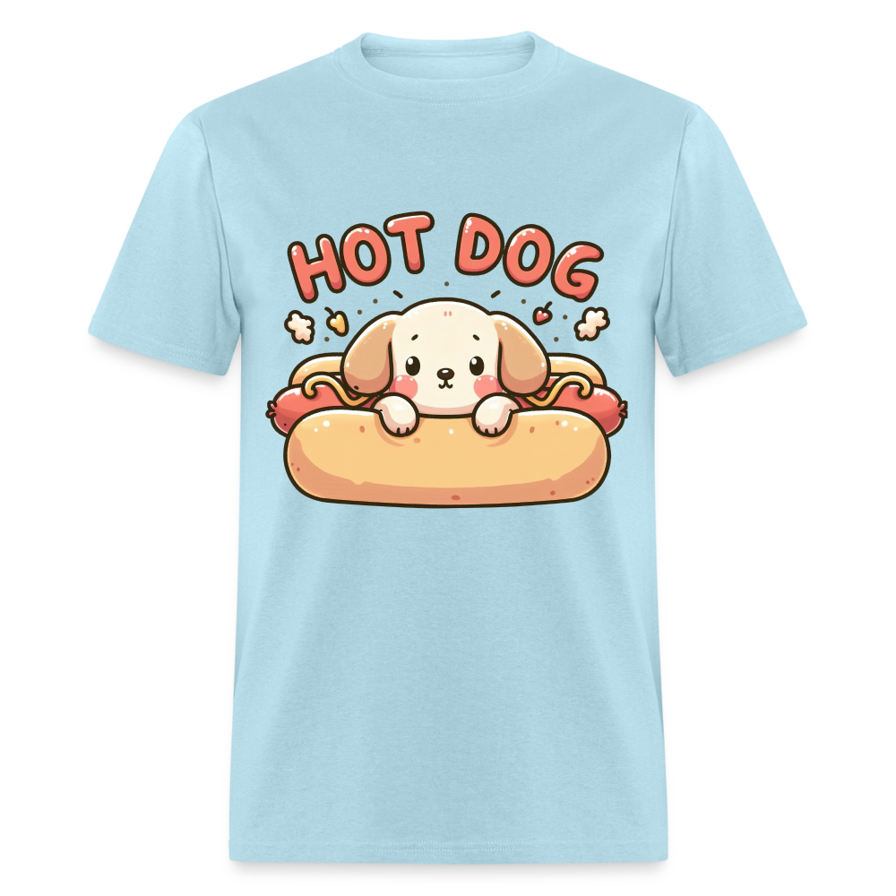 Hot Dog T-Shirt with Cute Puppy inside Hot Dog Bun - powder blue