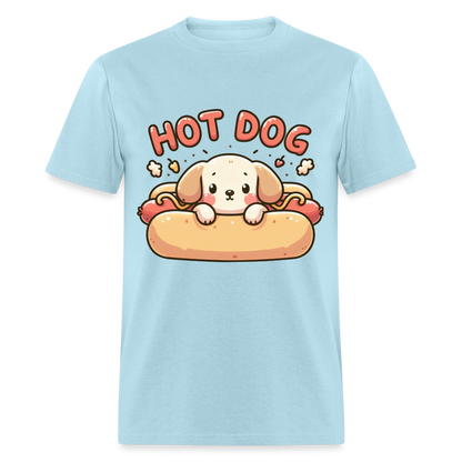 Hot Dog T-Shirt with Cute Puppy inside Hot Dog Bun - powder blue