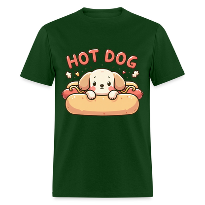 Hot Dog T-Shirt with Cute Puppy inside Hot Dog Bun - forest green