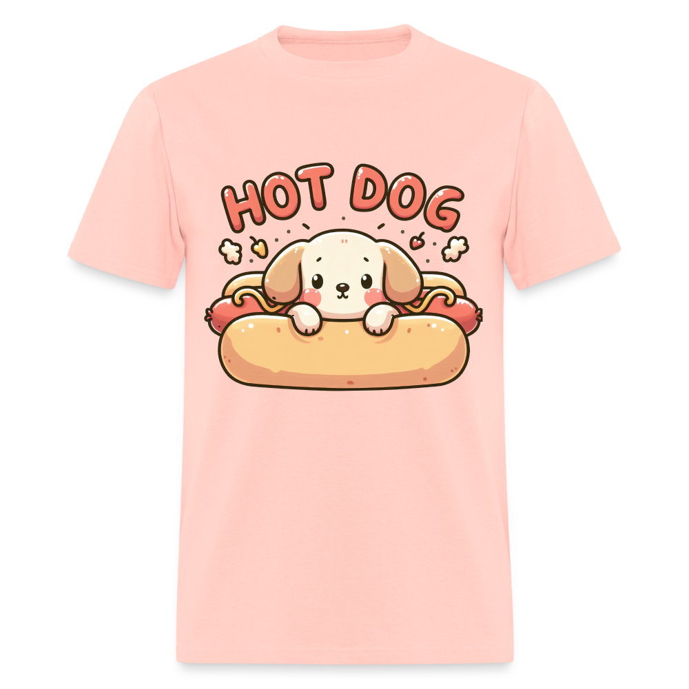 Hot Dog T-Shirt with Cute Puppy inside Hot Dog Bun - blush pink 