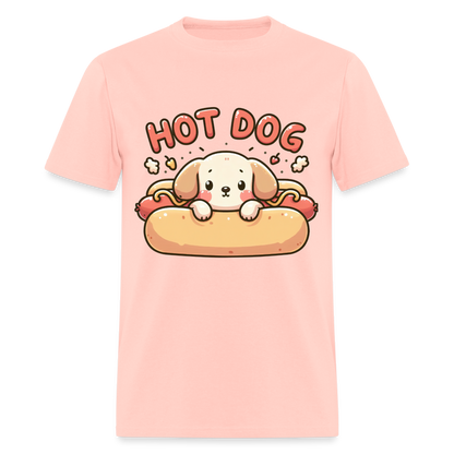 Hot Dog T-Shirt with Cute Puppy inside Hot Dog Bun - blush pink 