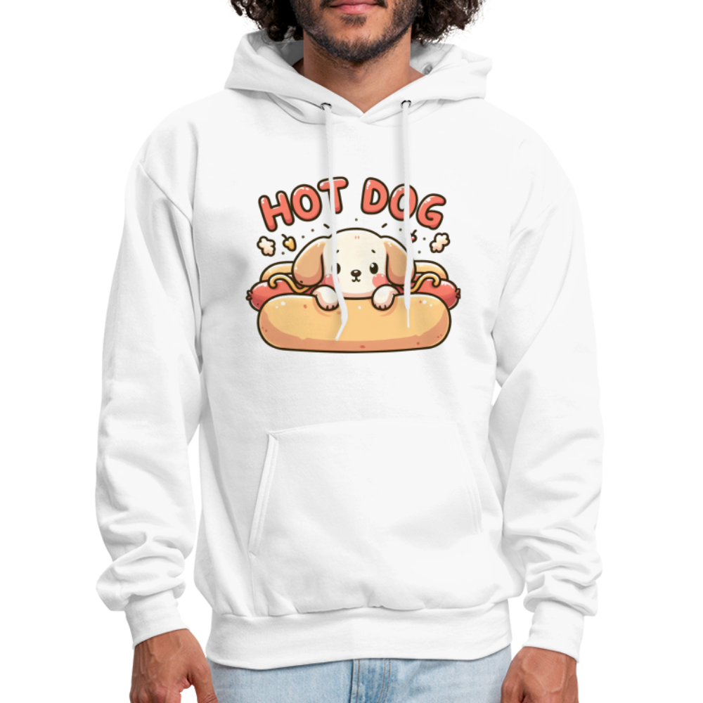 Hot Dog Hoodie with Cute Puppy inside Hot Dog Bun - white