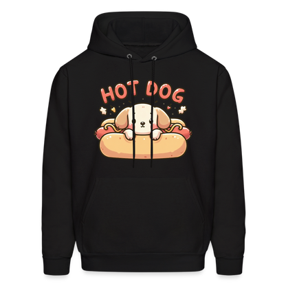 Hot Dog Hoodie with Cute Puppy inside Hot Dog Bun - black