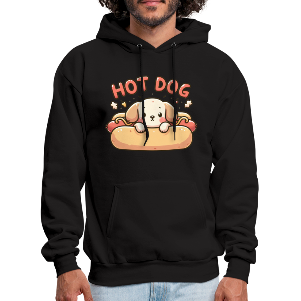 Hot Dog Hoodie with Cute Puppy inside Hot Dog Bun - black