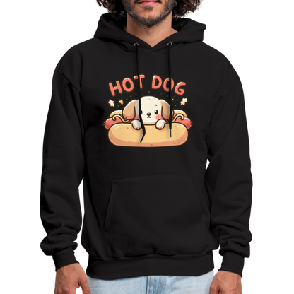 Hot Dog Hoodie with Cute Puppy inside Hot Dog Bun - black