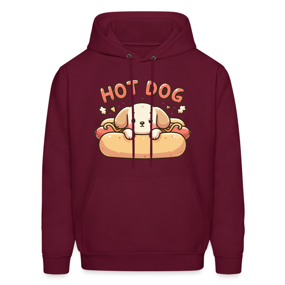 Hot Dog Hoodie with Cute Puppy inside Hot Dog Bun - burgundy