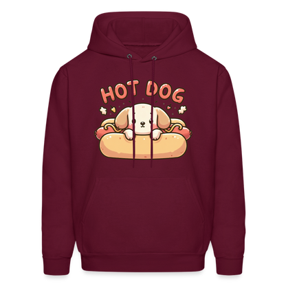 Hot Dog Hoodie with Cute Puppy inside Hot Dog Bun - burgundy