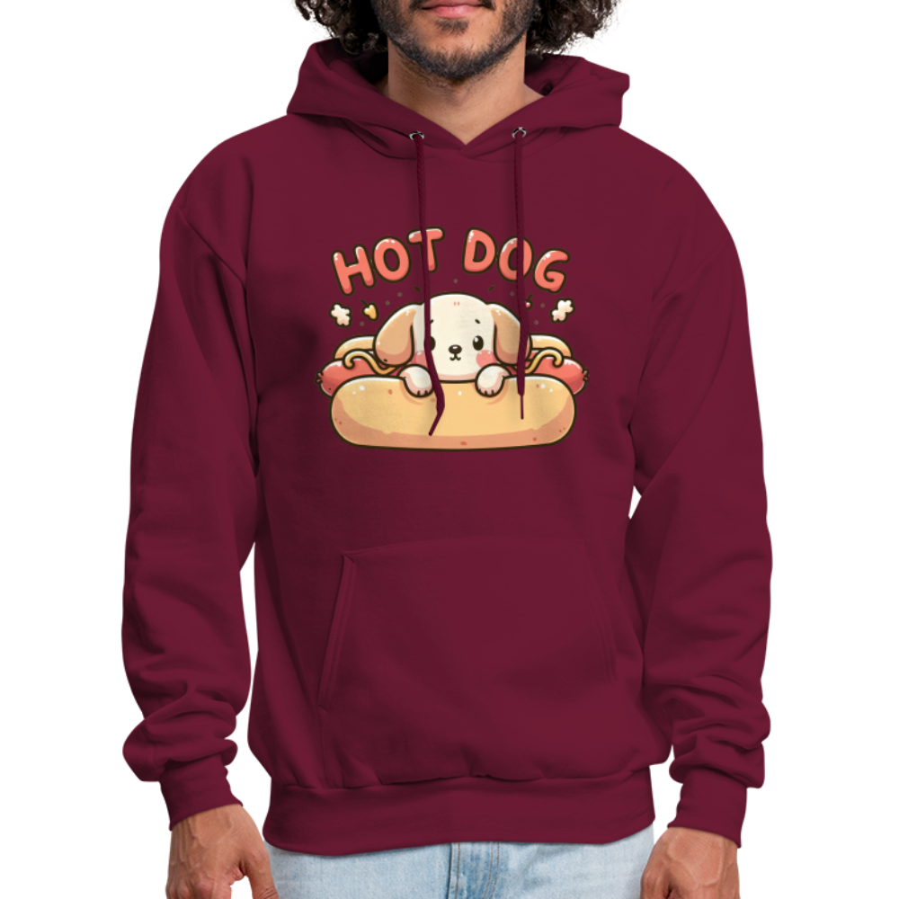 Hot Dog Hoodie with Cute Puppy inside Hot Dog Bun - burgundy