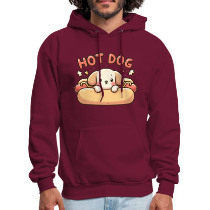 Hot Dog Hoodie with Cute Puppy inside Hot Dog Bun - burgundy