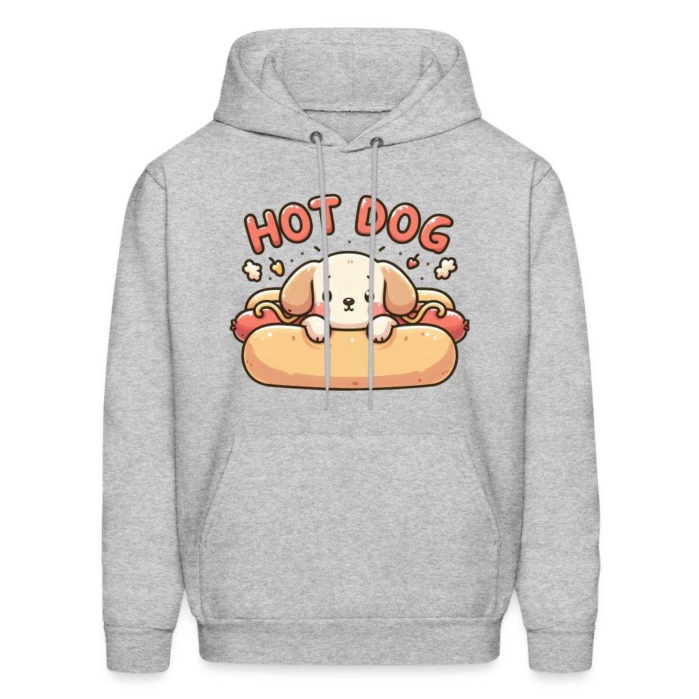 Hot Dog Hoodie with Cute Puppy inside Hot Dog Bun - heather gray