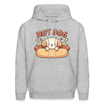 Hot Dog Hoodie with Cute Puppy inside Hot Dog Bun - heather gray