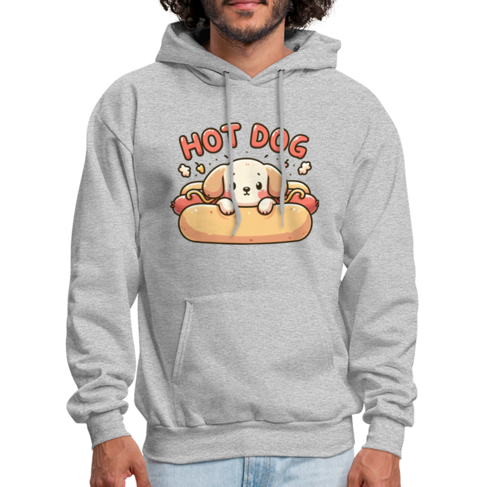 Hot Dog Hoodie with Cute Puppy inside Hot Dog Bun - heather gray